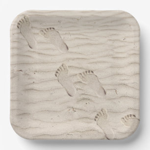 Beach Sand Footprints Paper Plate
