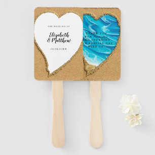 Beach Sand Heart Seashore Wedding Hand Fan