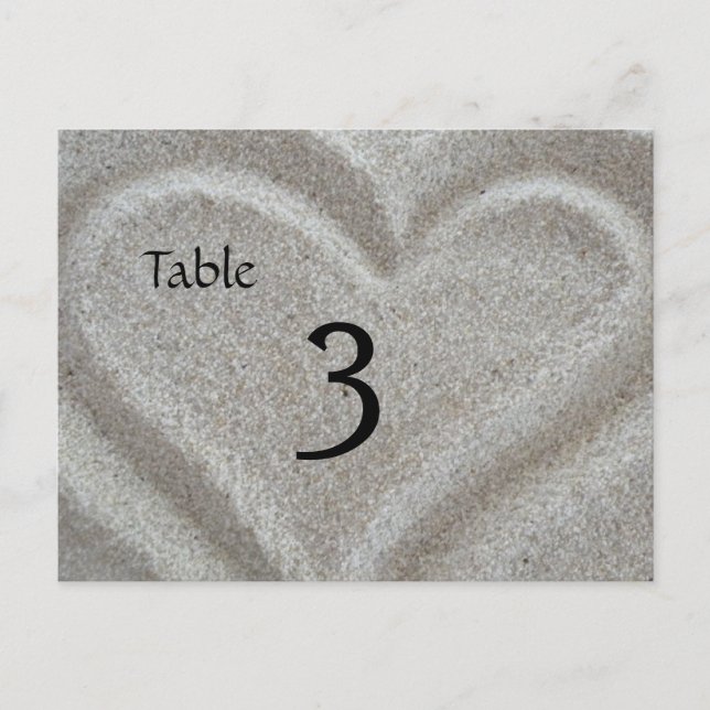 Beach Sand Heart Table Number Card (Front)