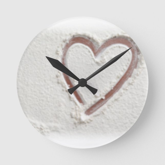 Beach Sand Heart Valentine Round Clock (Front)