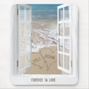 Beach Sand Heart with open window Mouse Mat