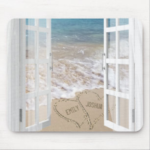 Beach Sand Heart with open window Mouse Mat