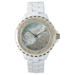 Beach Sand Hearts Custom Initials Watch