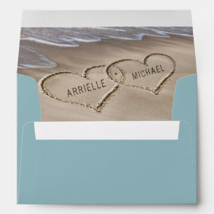 Beach Sand Hearts Elegant Tropical Modern Wedding Envelope