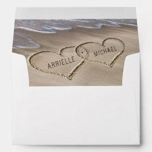 Beach Sand Hearts Elegant Tropical Modern Wedding Envelope