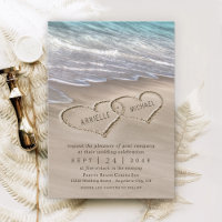 Beach Sand Hearts Elegant Tropical Modern Wedding