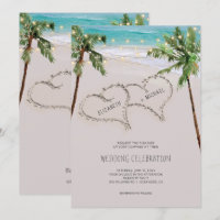 Beach Sand Hearts Tropical Palm | Modern Wedding