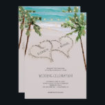 Beach Sand Hearts Tropical Palm | Modern Wedding Invitation<br><div class="desc">Romantic beach wedding invitation with dreamy palm trees and string lights - the perfect invite for tropical destination wedding. Design features an elegant beach with hearts in the sand that you can "draw" the names of your choice in. Colourful rustic (vintage yet modern) beach wedding invite. Add your custom wording...</div>