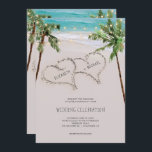 Beach Sand Hearts Tropical Palm | Modern Wedding Invitation<br><div class="desc">Romantic beach wedding invitation with dreamy palm trees and string lights - the perfect invite for tropical destination wedding. Design features an elegant beach with hearts in the sand that you can "draw" the names of your choice in. Colourful rustic (vintage yet modern) beach wedding invite. Add your custom wording...</div>