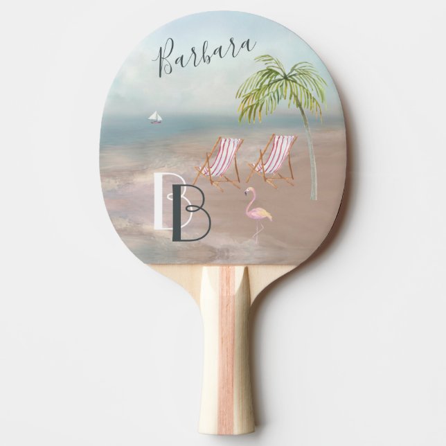 Beach Sand Ocean Palm Tropical Ping Pong Paddle (Front)
