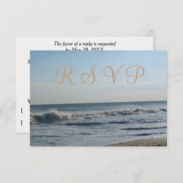 Beach Sand Ocean Waves Wedding RSVP (Front/Back)