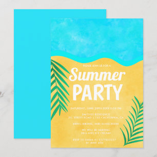 Beach sand palm tree tropical fun summer party invitation