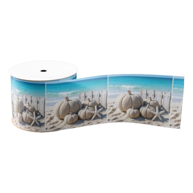 Beach Sand Pumpkins and Starfish Grosgrain Ribbon (Spool)