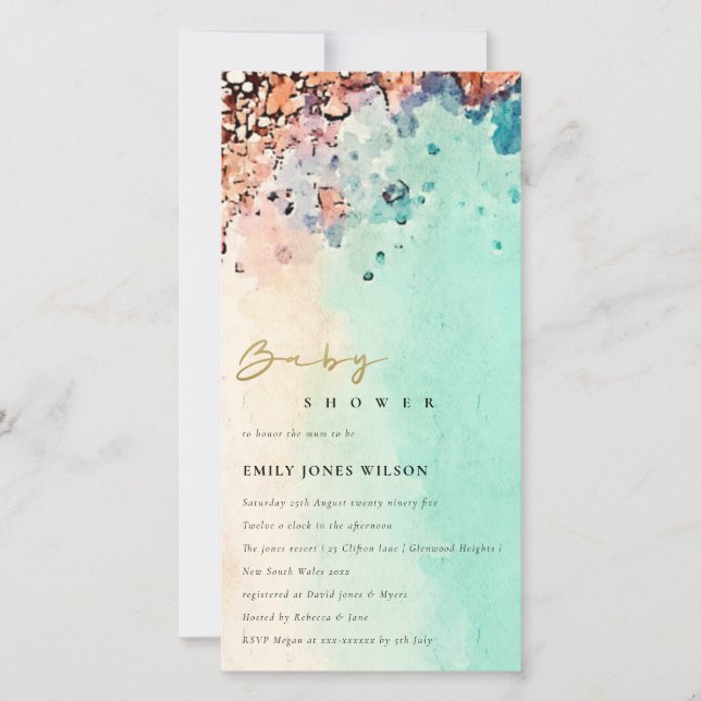 BEACH SAND ROCK WATERCOLOR BABY SHOWER INVITE (Front)