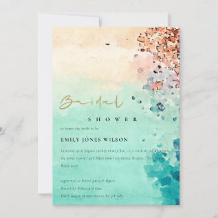 BEACH SAND ROCK WATERCOLOR BRIDAL SHOWER INVITE