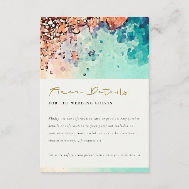 BEACH SAND ROCK WATERCOLOR WEDDING DETAILS  ENCLOSURE CARD (Front)