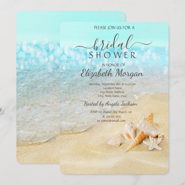 Beach Sand Sea Seashells Bridal Shower   Invitation (Front/Back)