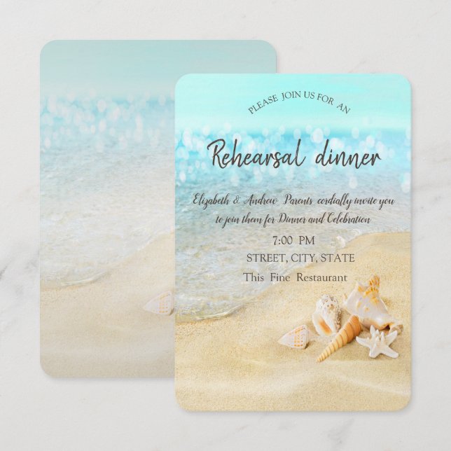 Beach Sand Sea Seashells Rehearsal Dinner Invitation (Front/Back)