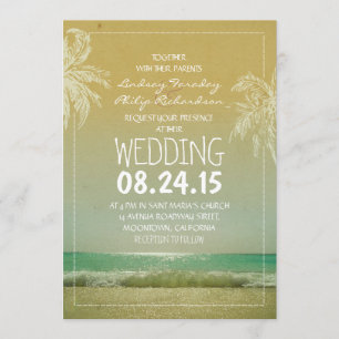 BEACH sand sea waves & palms wedding invitation