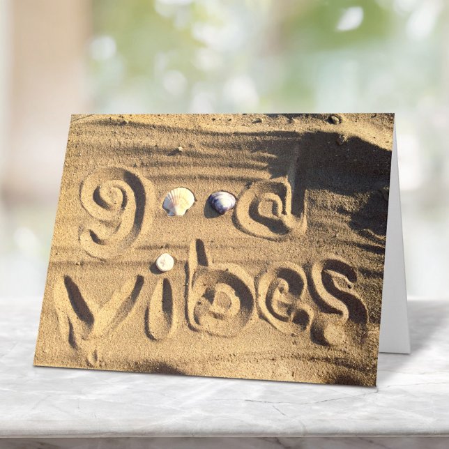 Beach Sand Seashell Photo Good Vibes Quote Fun Card (Creator Uploaded)