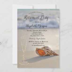 Beach Sand Seashell Wine Glass Retirement Invitation