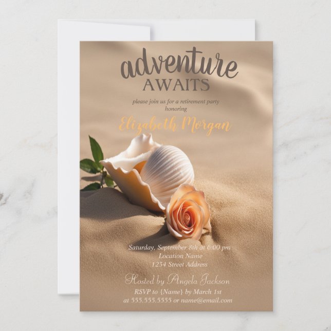 Beach,Sand,Seashells Flower Retirement Party Invitation (Front)