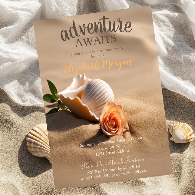 Beach,Sand,Seashells Flower Retirement Party Invitation (Creator Uploaded)