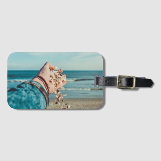Beach Sand & Seashells Luggage Tag (Front Horizontal)