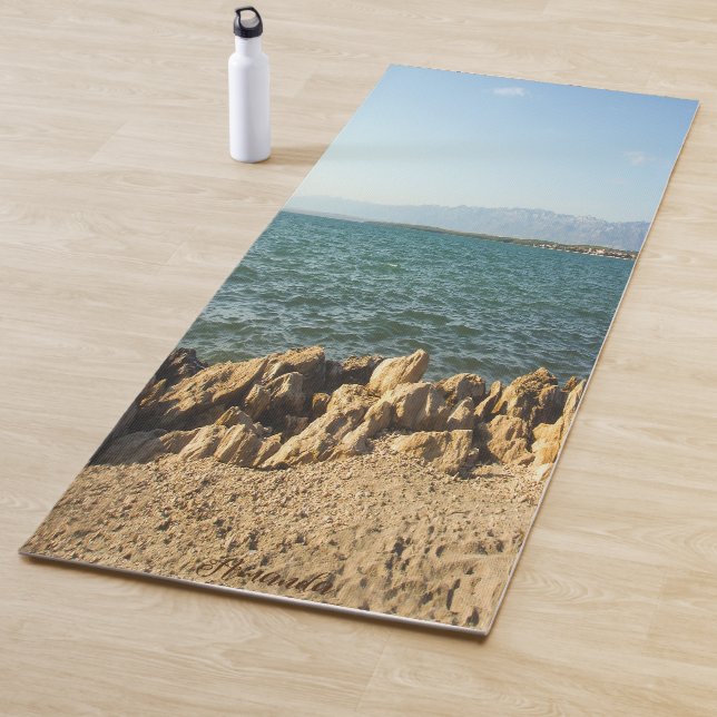 Beach Sand Seaside Text Personalised Yoga Mat (In Situ)