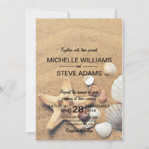 Beach Sand, Shells and Starfish Wedding Invitation