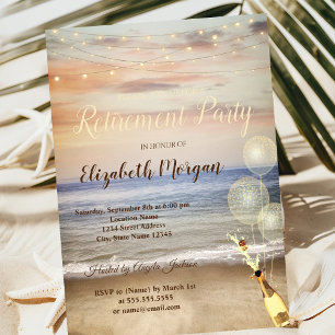 Beach Sand Sky Balloons,Wine Retirement Party  Invitation