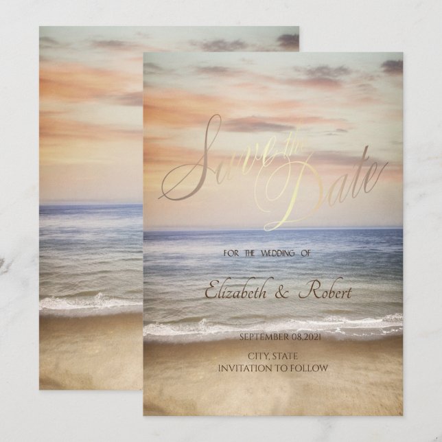  Beach Sand Sky Wedding Save The Date (Front/Back)