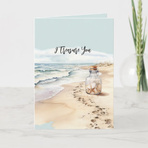 Beach Sand Starfish Bottle I Treasure You Card