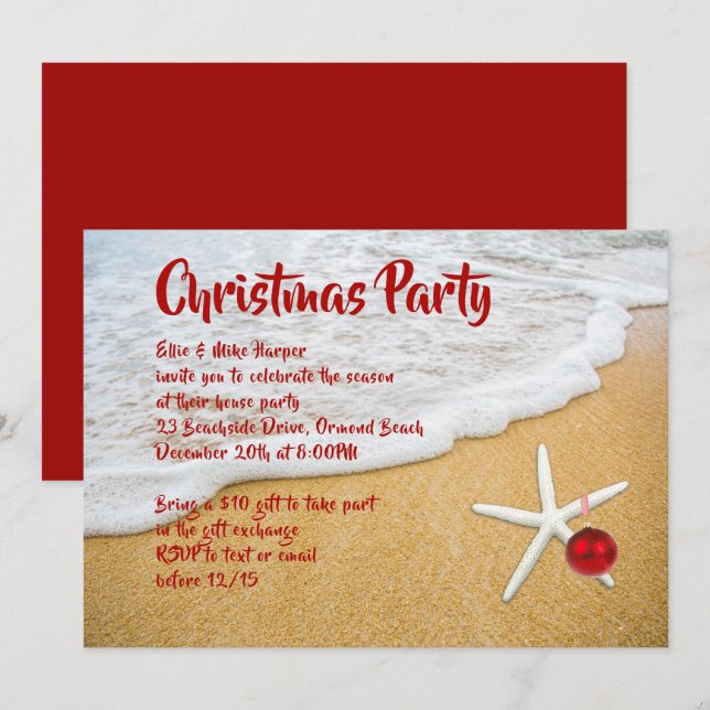 Beach Sand Starfish Christmas Party Invitation (Front/Back)