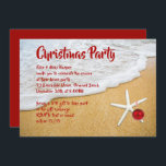 Beach Sand Starfish Christmas Party Invitation<br><div class="desc">Beach sand,  tropical Christmas party invitation template.  Bold,  red font is printed over surf and sand image.  A white starfish with red ornament decorates the lower corner.  Reverse is solid,  dark red.  Changing the size may change the look of the design.</div>