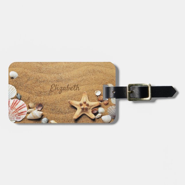Beach, Sand,Starfish, Seashells -Personalised Luggage Tag (Front Horizontal)