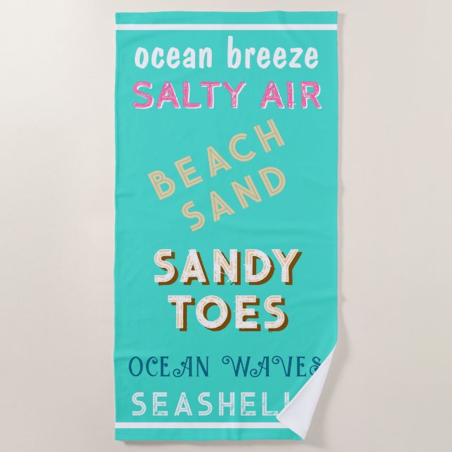 Beach Sand Turquoise Typography  Towel (Front)