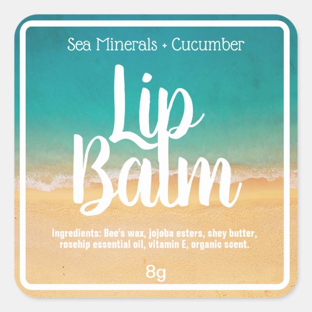 Beach Sand Water Summer Lip Balm Tube Labels (Front)
