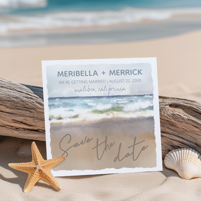 Beach Sand Watercolor Wedding Save The Date (Creator Uploaded)