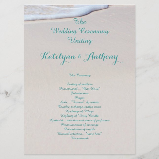 Beach Sand Wedding Ceremony Programs Programme (Front)