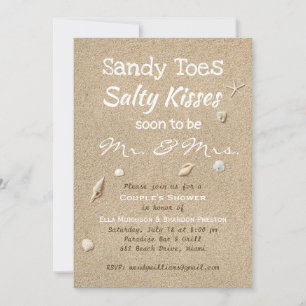 Beach Sand & White Typography Couple's Shower Invitation