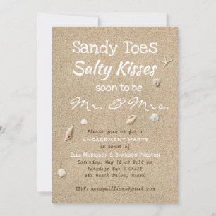 Beach Sand & White Typography Engagement Party Invitation