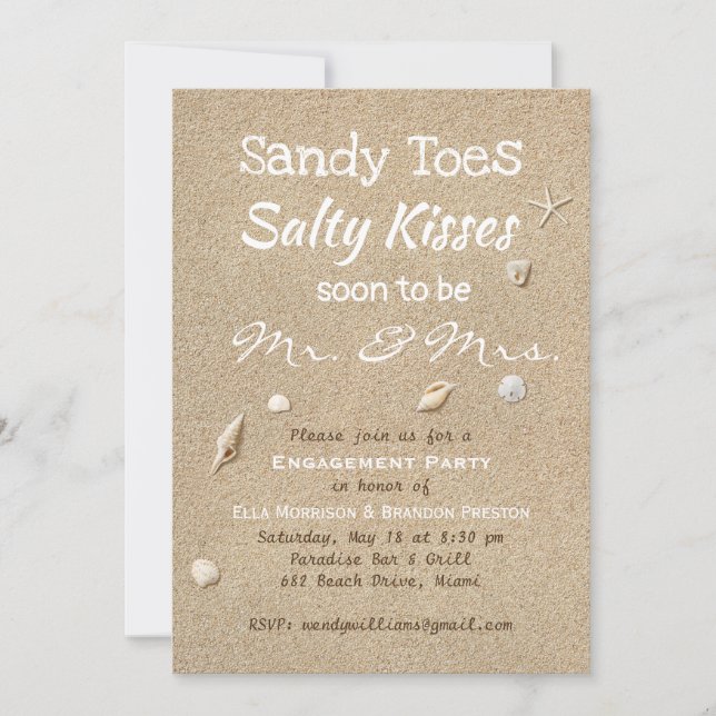 Beach Sand & White Typography Engagement Party Invitation (Front)
