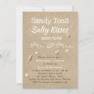Beach Sand & White Typography Rehearsal Dinner Invitation