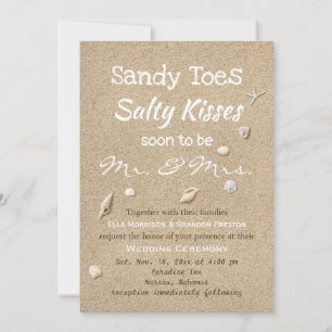 Beach Sand & White Typography Wedding Invitation