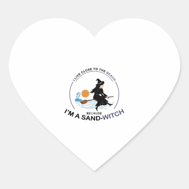 Beach Sand-Witch for Halloween Party Heart Sticker (Front)