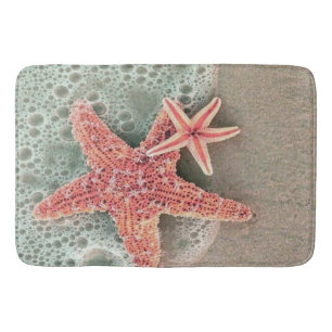 beach sand with starfish bath mat