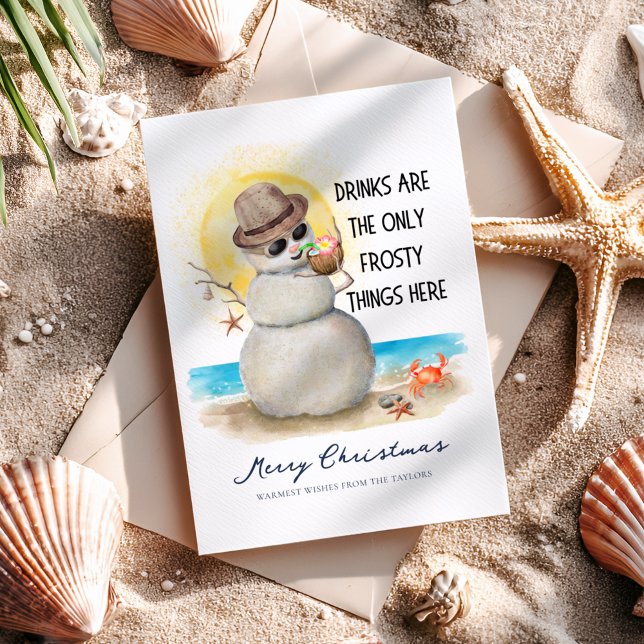Beach Sandman Frosty Drinks Christmas Holiday Card (Creator Uploaded)
