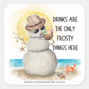 Beach Sandman Frosty Drinks Christmas Square Sticker
