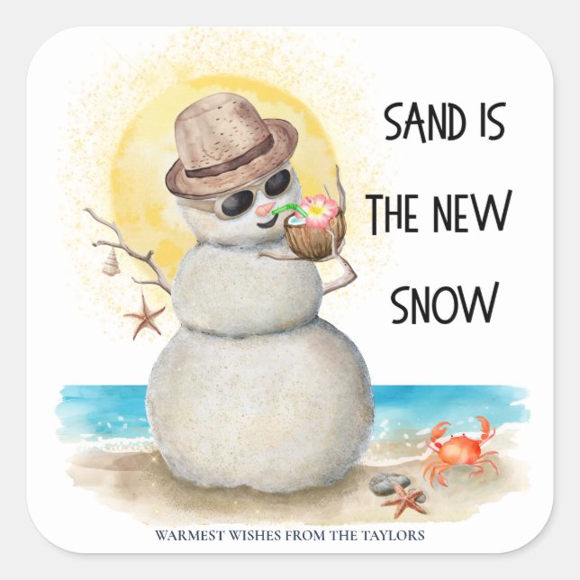 Beach Sandman Sand is the New Snow Christmas Square Sticker (Front)